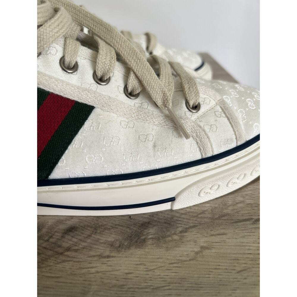 Size 11 - Gucci Tennis 1977 High Top White Mini GG Sneakers Stripe Shoes - Picture 6 of 11